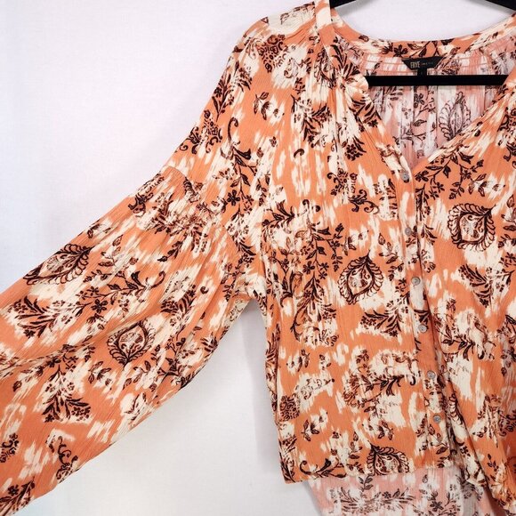 Frye Peasant Blouse Womens Size Large Boho Floral Balloon Sleeve Button Up Top - Picture 12 of 13